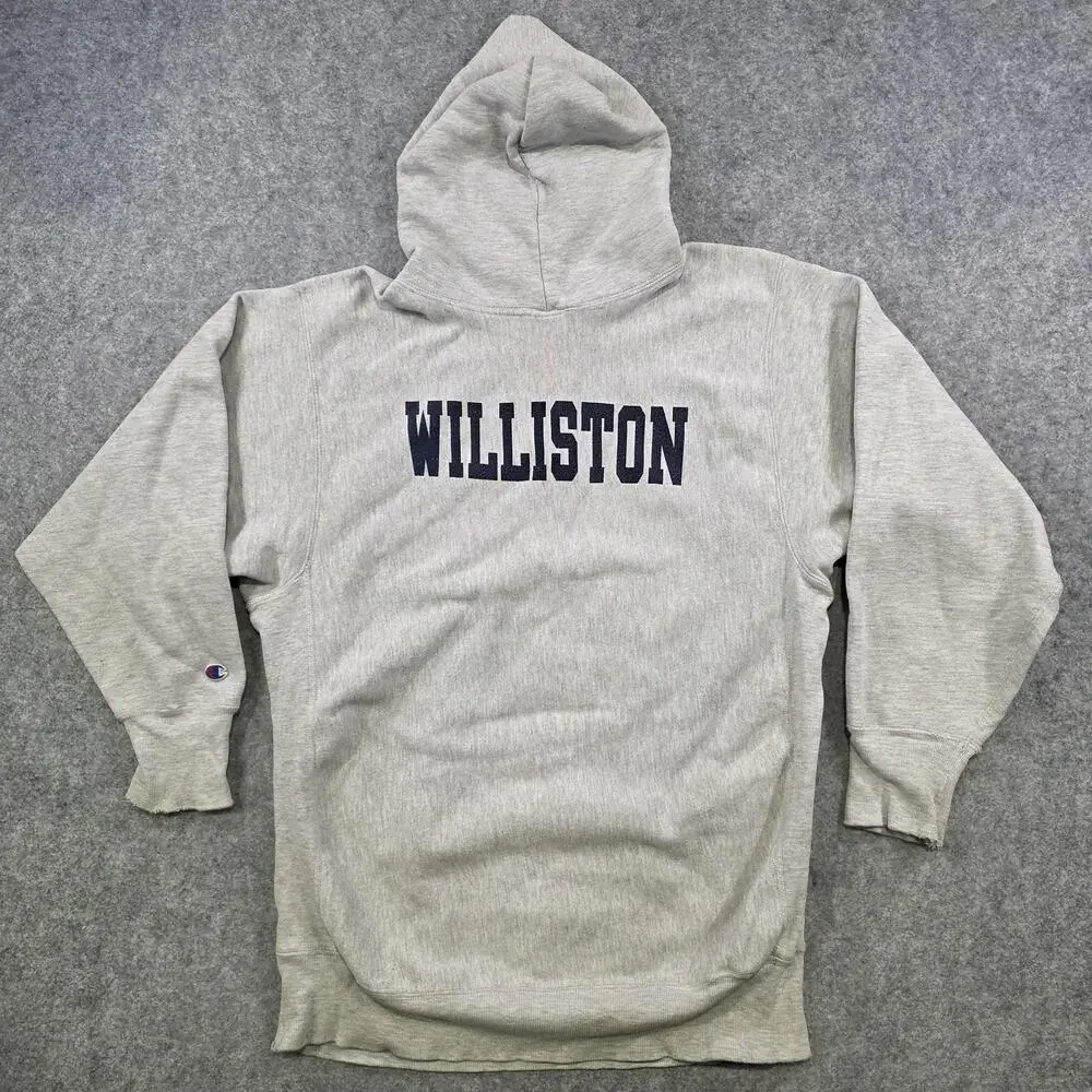 Vintage 90s Champion Reverse Weave‎ Hoodie Mens 2XL Gray Williston College USA